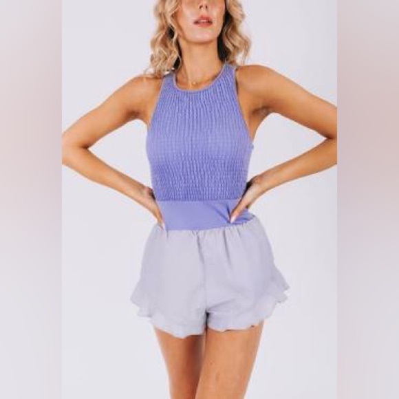 FP Movement Breathless Shortsie Violet Women's Xl Ruched Romper Athlesiure NWT - Picture 1 of 13